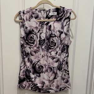 Calvin Klein Floral Sleeveless Blouse - Black and Purple